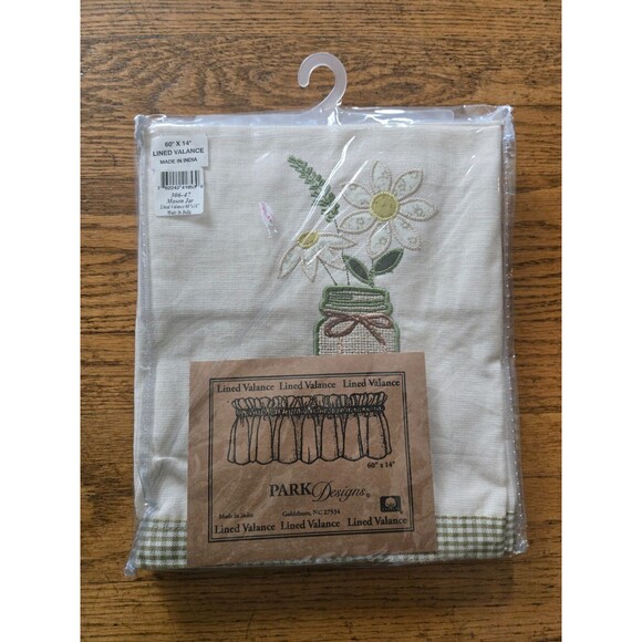 Park Designs Lined Embroidered Floral Gingham Border Valance 60X14 New! - Picture 1 of 4